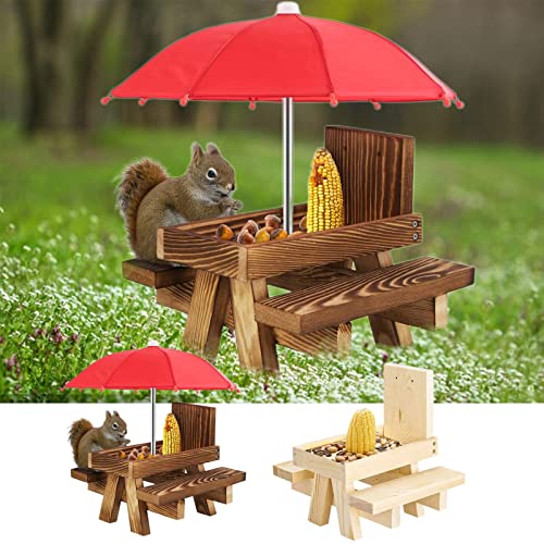 PEALOV Eekhoorn Feeder Picknicktafel met paraplu, Houten eekhoorn Picknicktafel met dikke banken en maïskolf houder, Outdoor eekhoorn Care Bench Feeder voor tuin, Wildlife Bird Animal Garden Feeder - Image 7