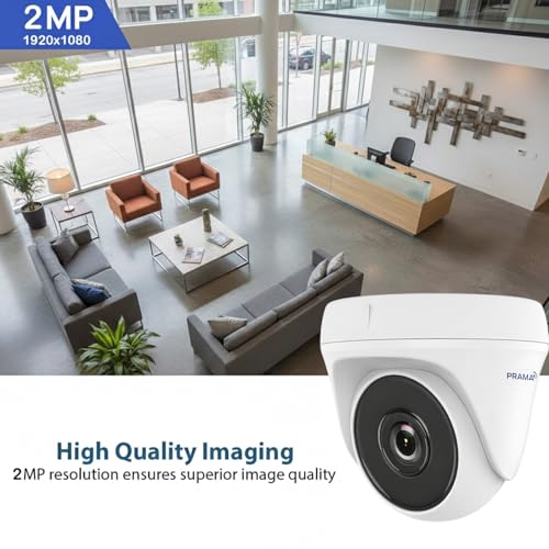 Image of PRAMA PT HTD702E- ITPF 2MP HD Dome Camera,1920 x 1080 Resolution, 2.8 mm, 3.6 mm Fixed Focal Lens, Up to 20 m White Light Distance for Bright Night Imaging.