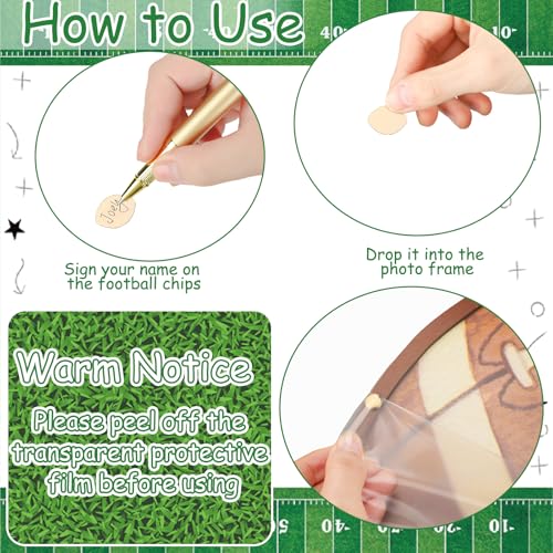 Image of Wenqik 63 Pcs Football Touch Down Baby Shower Guest Book Alternatives Set Baby Shower Decorations with Photo Frame Sonogram Frame Keepsake 60 Wood Slices Guest Book for Birthday