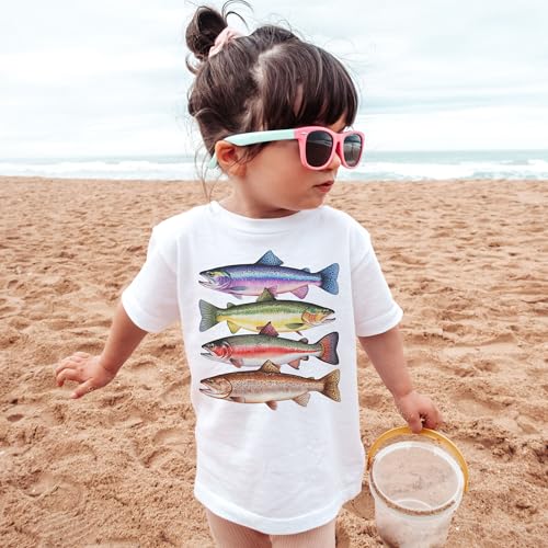 Abstract Colorful Rainbow Trout Shirt - Kids Fishing Trip With Dad Outfit - Cute Lake Fish Species In A Row - Natural Boho Toddler & Youth T-Shirt4