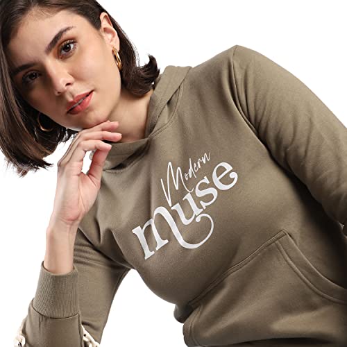 Image of PINACOLADA Women's Cotton Solid Printed Sweatshirt with Hoodie, Regular Fit for Casual Wear Full Sleeve Sweatshirt Crafted with Comfort Fit and High-Performance for Everyday Wear