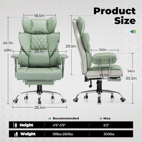 COMHOMA Big and Tall Office Chair, High Back Leather Gaming Chair with Footrest, Executive Ergonomic Office Chairs with Pocket Spring Lumbar Support and with Outward Fixed Soft Armrests