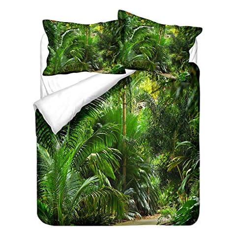 HNHDDZ 3D Green Bedding set Nature Jungle Forest Tree Leaves Stream Duvet Cover and Pillowcase Microfiber Soft and Breathable (Style 1, Super King 220x260 cm) Cover