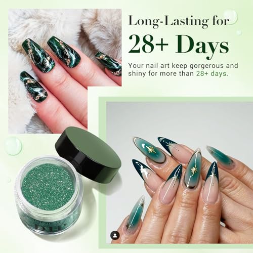 AZUREBEAUTY Dip Powder Nail Kit,Christmas 6 Colors Glitter Green Sparkle Forest Dark,Dipping Powder Color French Nail Art Manicure DIY Salon Gifts for Women, No Need Nail Lamp Cured