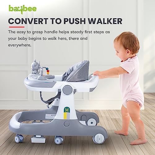 Image of Baybee Magnum 2 in 1 Baby Walker for Kids, Round Kids Push Walker with Parental Handle & Height Adjustable, Foldable Activity Walker for Baby with Musical Toy Bar for 6-18 Months Boys Girls (Grey)