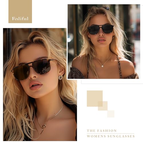 Retro Classic Aviator Square Sunglasses for Women Men 70s Vintage Trendy Double Bridge Oversized Polarized Sunglasses3