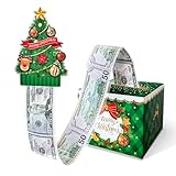 YAOLIGIFT Christmas Money Box for Cash Gift Pull, Surprise Explosion Gift with 60Pcs Transparent Bags for Christmas, DIY Holiday Cash Box for Money Holder for Women Men Girls Boys Mom Dad (Green)
