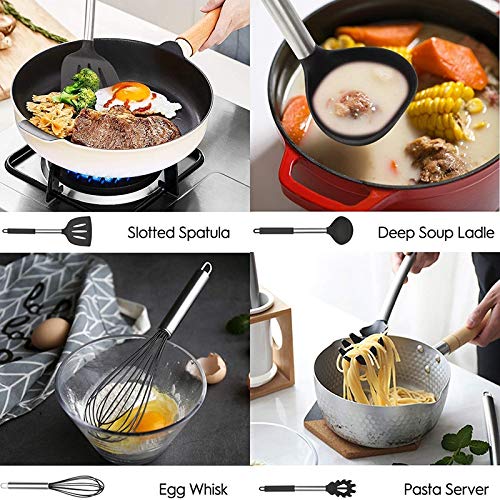 Juego de Utensilios de Cocina de Silicona con Mango de Acero Inoxidable, espátula, Cuchara, Pinzas, batidor, Utensilios de Cocina (tamaño: 11 Piezas) ()