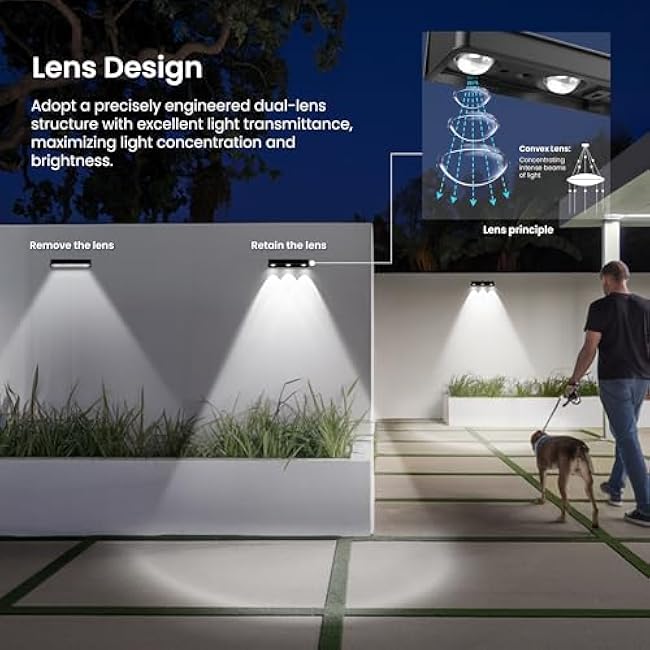 Solar Fence Lights, 1200 mAh Solar Wall Lights Outdoor Waterproof IP65 led for Outside Backyard, Patio, Front Porch, Yard, House, Garden, Pool Decor (2 Pack) 6 Modes