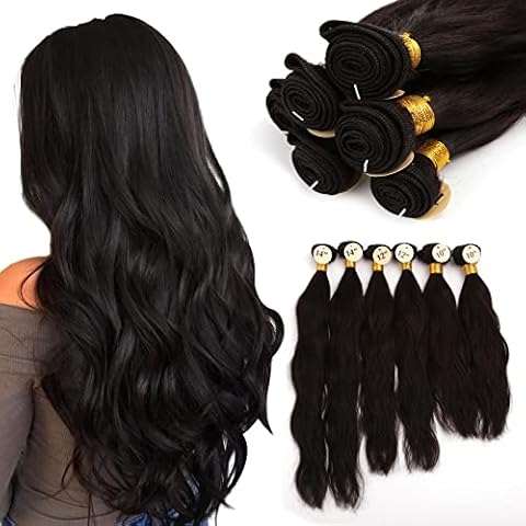 Natural Weaves For Wig Making 10"x2pcs,12"x2pc,14"x2pc Human Hair Weave Bundles 6pcs Total 200g Double Drawn Weft Hair Weaving Remy Human Hair Bundles #Natural Black Color Cover