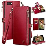 XcaseBar for iPhone SE 3rd/7/8 Wallet case with Zipper Credit Card Holder【RFID Blocking】, Flip Folio Book PU Leather Phone case Shockproof Cover Women Men for Apple SE case Red
