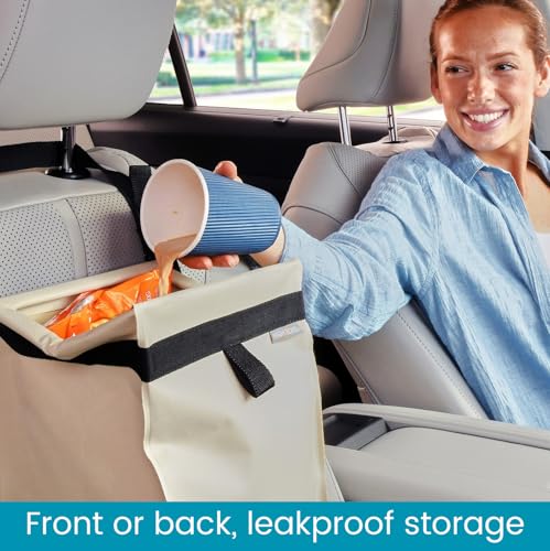 Image of High Road TrashStash Hanging Car Trash Can with Push Close Lid | Mid Sized Car Garbage Bag With Leakproof Sealed Lining and Tension Frame Closure to Keep Car Trash Under Cover