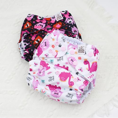 Image of Mama Koala 3.0 Cloth Diapers for Babies with AWJ Lining, 6 Pack with 6 Natural Cloth Diaper Inserts - Reusable and Washable Pocket Diapers (Pink Love)
