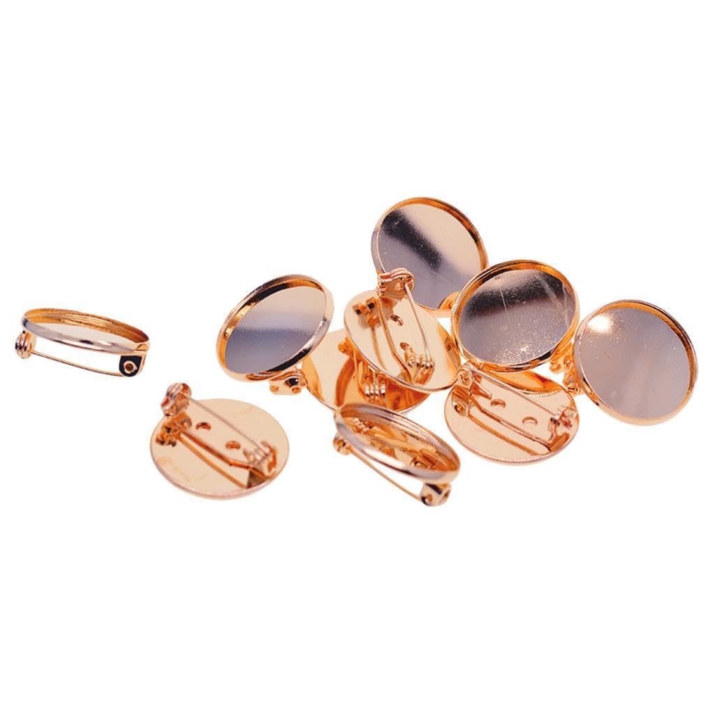 Zambuph Unique Round Brooch Base Safety Pins Jewelry Crafting Brooch Pins Small Stones Crystals And Accessories Safety Hair Clips Cabochon Blanks Trays Cameo, 10 pcs Rose Gold, 20mm