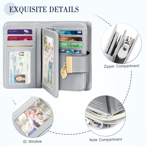 Portemonnaie Damen Geldbörse Damen aus Leder Geldbörse Frauen mit RFID-Schutz, 14 Kartenfächer, Kleine Geldbörsen mit Reißverschluss Kette und Lanyard – Bild 4