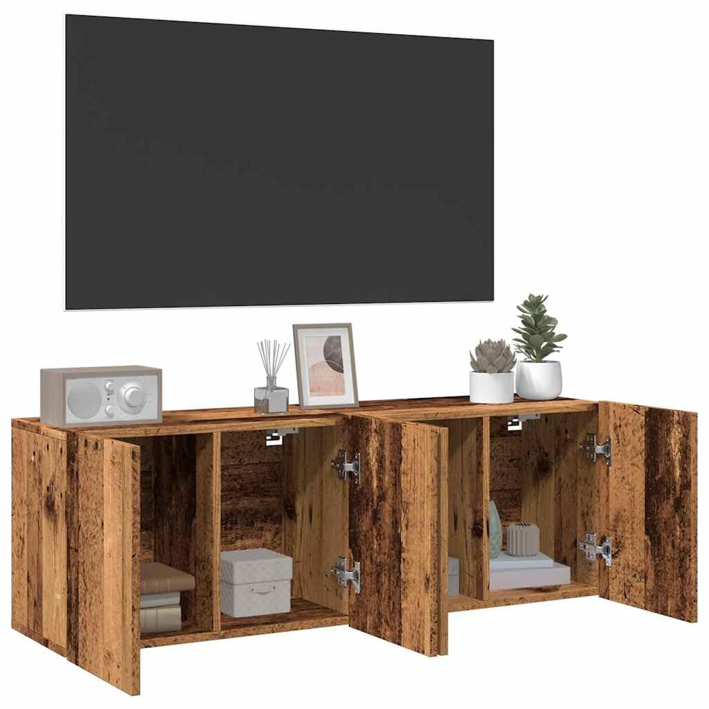 Set di 2 credenze per TV, in legno vecchio, 60 x 30 x 41 cm, in legno di legno, con vano portaoggetti, moderno, per lettore DVD e console di gioco