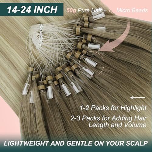 Image of Easyouth Micro Loop Hair Extensions Real Human Hair Ombre, 24 Inch 57g 50s