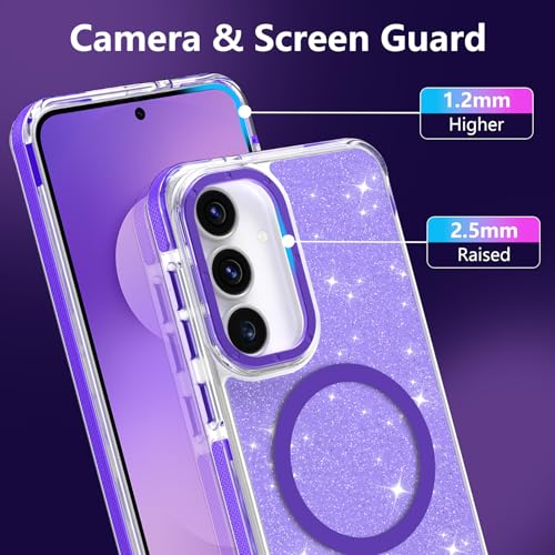 Image of Magnetic Case for Samsung Galaxy S25 FE 5G [Compatible with Magsafe] [Bling Glitter Fluorescent Design] [1 Screen Protector] Slim Translucent Matte Case for Galaxy S25 FE 5G 6.7 inch, Purple