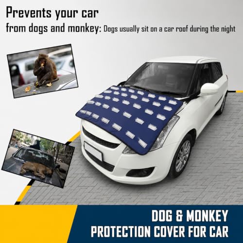 Image of Axmon Magnetic Car Bonnet Cover with Anti-Theft Spikes | Waterproof Universal Protector from Dogs,Monkeys, Dust and UV Rays | Blue