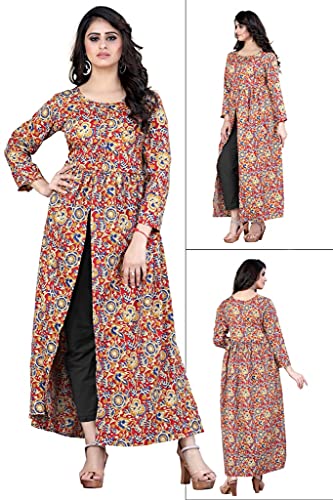 Image of H.E HAMZA ENTERPRISER Printed Crepe Material Brown Western Dress For Women