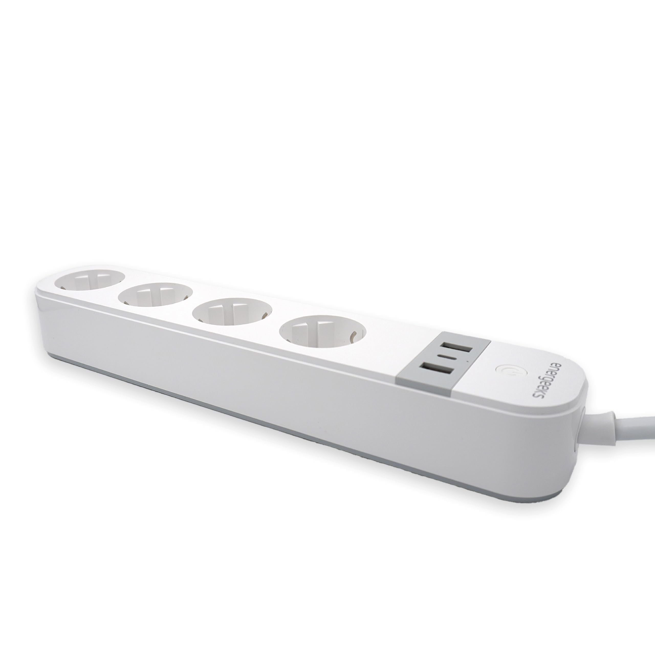 Energeeks - Regleta Enchufe WiFi Inteligente - Medidor de Consumo Integrado - 4 Entradas - 2 USB - 1 USB-C - Tipo Schuko - 2,4 GHz - 16A/3680W - 240V/60Hz - App Móvil - Compatible con Alexa y Google
