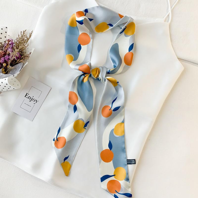 2PCS Women's Silk Scarf, Long Narrow Ribbon Tie, Hair decoration Lightweight2