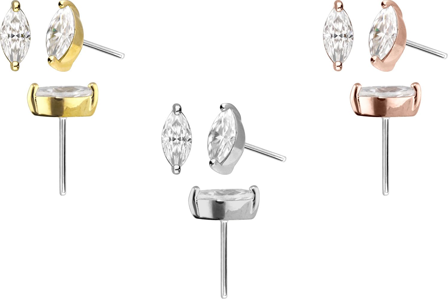 PIERCINGLINE 14 Gold Aufsatz mit Titan Push Pin MOISSANIT-OVAL 585er Gold - Roségoldfarben, Goldfarben, Silberfarben