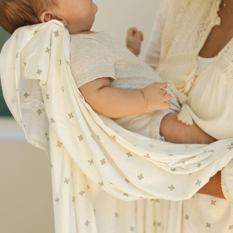 Image of Little Unicorn Premium Stretch Knit Swaddle Blanket | Super Soft with Optimal Stretch & Breathability for swaddling (Grey Cross)