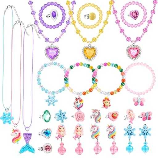 BTHRORO 31 Piezas Juegos de joyas para Niña, Princesa Joyería Brazalete Collar Anillo y Pendientes Conjunto de Joyas de Cosplay para Fiesta de Disfraces de Princesas | Ya disponible en tu tienda friki favorita! En mundofriki.es!