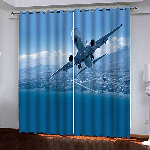 HANTAODG Cortinas Opacas Patrón De Avión Azul Bedsure Cortinas Opacas De Salón...