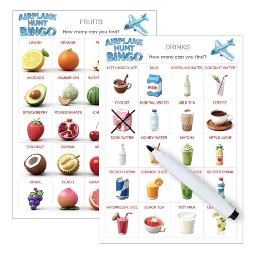 TigoFonge Gioco di caccia all'aeroplano Bingo, carte attività a tema viaggio per bambini con libro di viaggio avventura cielo