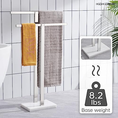 Image of KOKOSIRI Bathroom Towel Rack 2-Tier Standing Towel Bars with Marble Base, Stainless Steel Freestanding Towels Holder, Thicken Steady Design, Polished Chrome THS0003-CH