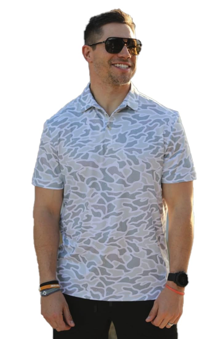 BurleboMen's Performance Short Sleeve Polo Golf Shirt White Camo