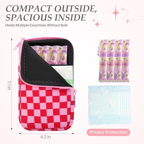 Image of KJQJLY 2 Pack Portable Tampon Organizer Bag Tampon Holder & Storage Case with Zipper for Travel, Discreet Period Bag for Purse, Waterproof Feminine Products Pouch for Women (Checkered)