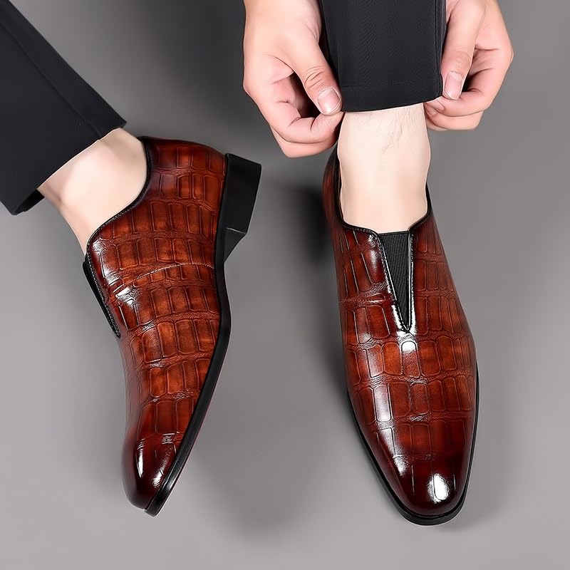 Men Dress Oxford Formal Shoes Vintage Comfort Orthopedic Fashion Slip-on Plain Toe Italian Leather Prom Wedding Anti-Slip Non Slip Rubber Sole Block Heel Low Top Casual2