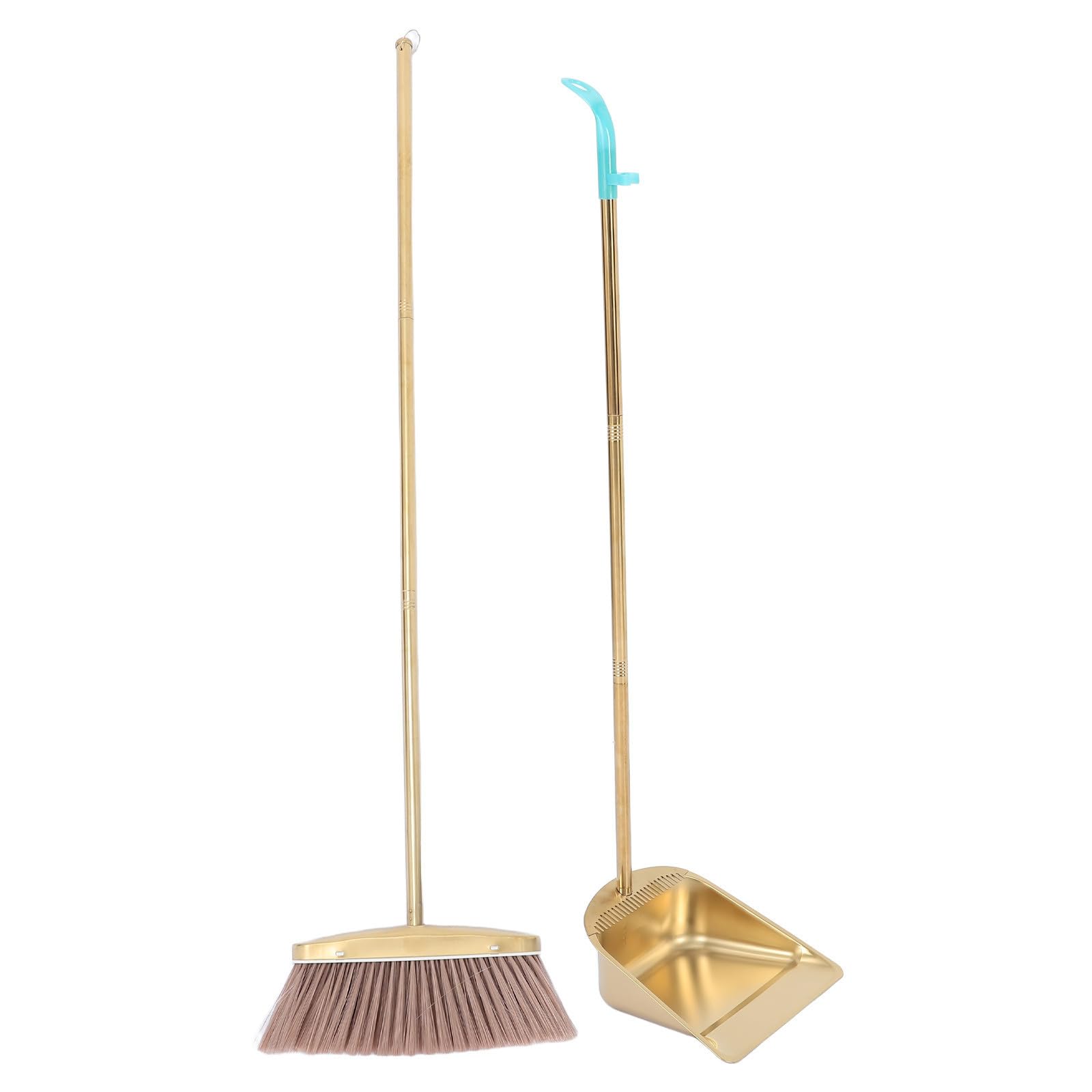 Homoyoyo Schwerer Besen mit Langem Griff aus Goldenem Edelstahl Inkl Kehrschaufel mit Kammzähnen Ergonomisch für Enge Flure und Garage Vertikale Aufbewahrung 1 Satz