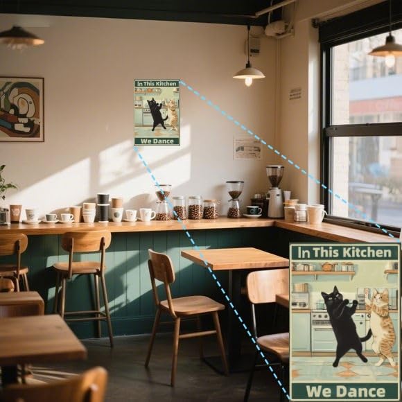 Funny Cat Kitchen Wall Decor - Vintage Metal Tin Sign, Use Code SW7OB5JS - Image 2