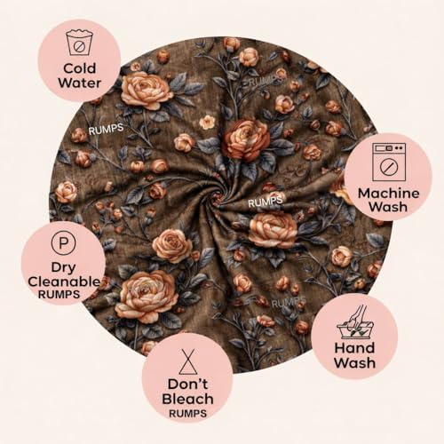 Image of RUMPS 380 TC Premium Heavy Cotton 7D Print Fast Colour Feel Elastic Fitted Floral Bedsheet King Size with 2 Pillow Covers || (Brown,Red, Fitted - Double-72 x72)
