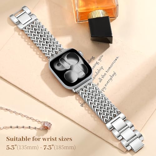Image of Metal Band Compatible with Apple Watch Bands for Women 40mm 41mm 42mm 38mm 44mm 45mm 46mm 49mm, Dressy Stainless Steel Link Bracelet, Designer Strap for iWatch Series 11 /SE /10 /9 /8 /7 /6 /5 /4 /3 /2 /1 /Ultra