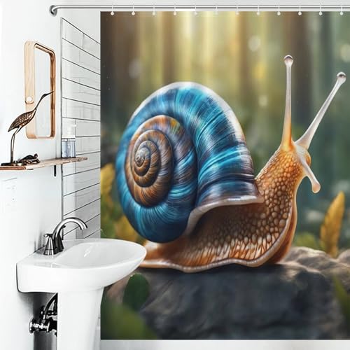 Rideau de douche escargots en polyester imperméable 140x183cm