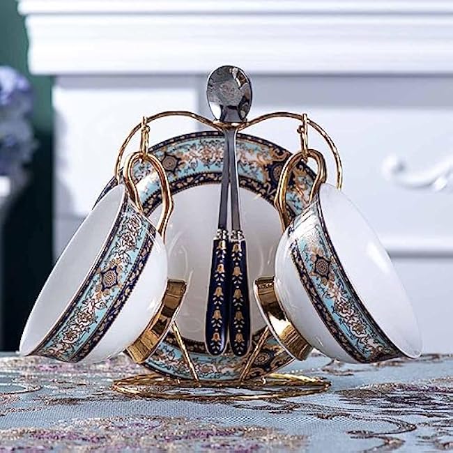 Tea Cup and Saucer Stand Heart Shaped Teacup Display Easel Holder Metal Desktop Coffee Mug Organizer Plate Storage Rack, 1 Piece (Gold)