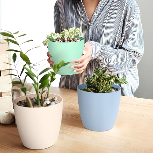 Image of YUCCABE ITALIA SHERA Stella 6 Inch Plastic Plant Pot for Home Decor Indoor Plant Pots for Living Room Plastic Flower Pot for Garden (Beige, 6 INCH - 2 Pcs)