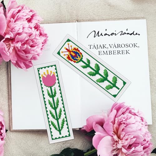 Image of INFUNLY 6pcs DIY Flower Cross Stitch Bookmark Kits for Beginners 2.4''x7.9'' Colourful Flowers Stamped Embroidery Bookmark Kits with Instruction Needlepoint Bookmark Kits with Plant Pattern for Gift