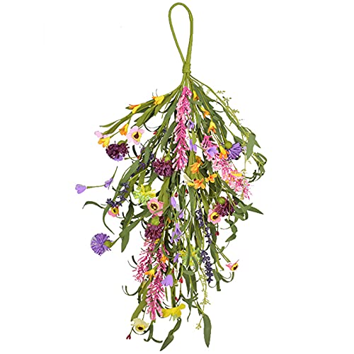 Artificial Daisy Swag, Hanging Teardrop Wreath Lavender Wall Swag Front Door Wreath Spring and Summer Teardrop Wreath Decorative Swag for Home Wedding Arch Window Party Decor