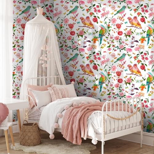 Papier peint amovible oiseaux perroquets fleurs papillons - 7