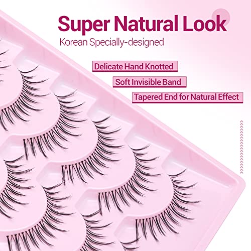 Lashes Natural Look Eye Lashes Wispy Hand Knotted False Eyelashes 12Mm Soft Light Asian Lashes Pack 6 Pairs Clear Band Fake Eyelashes #TOP1