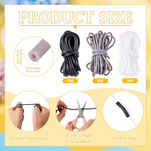 Bestewelry 15m Hollow Pipe Rubber Tube Cord 3mm Black White Rubber Stitch Holders Tubing Knitting Barber Cord for Knitting Craft Jewelry Making - Image 2