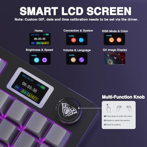 AULA S98 Pro Wireless Mechanical Keyboard with Screen & Knob,2.4GHz/USB-C/BT5.0 Hot Swappable Creamy Keyboard,Pre-lubed Linear Switches,Side Printed PBT Keycaps,RGB Backlit Gaming Keyboards - Image 4