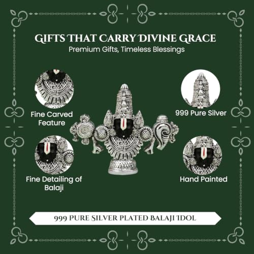 Image of Ekhasa 999 Silver Plated Tirupati Balaji Venkateshwara Idol with Luxury Velvet Gift Box | Perumal Statue for Home & Religious Decor | Housewarming, Wedding, Griha Pravesh, Diwali & Festive Gifting