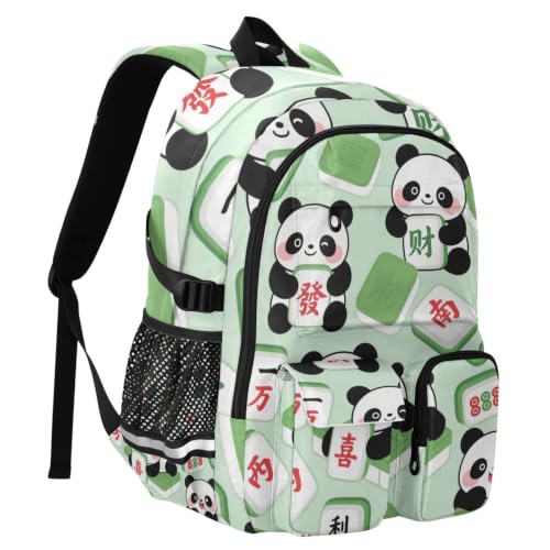 Mochila con dibujos animados de mahjong panda escolar con gran compartimento 2